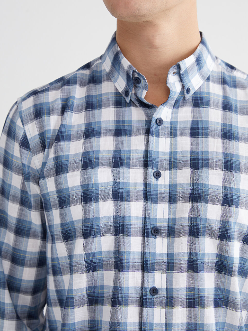 Lacivert Regular Fit Ekose Erkek Gömlek-2