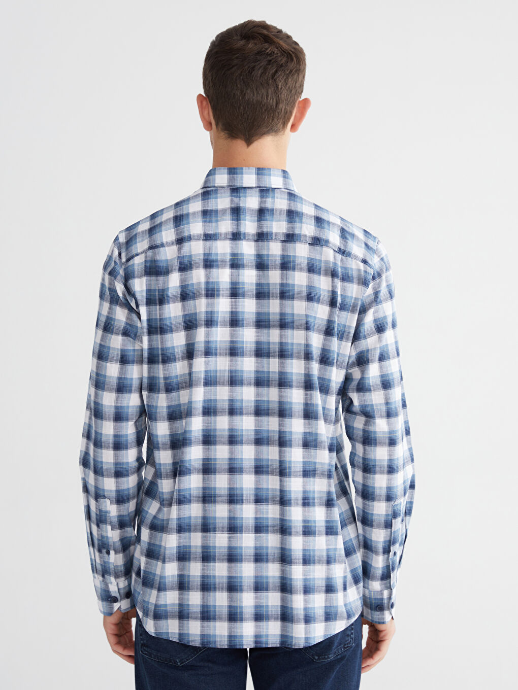 Lacivert Regular Fit Ekose Erkek Gömlek-3