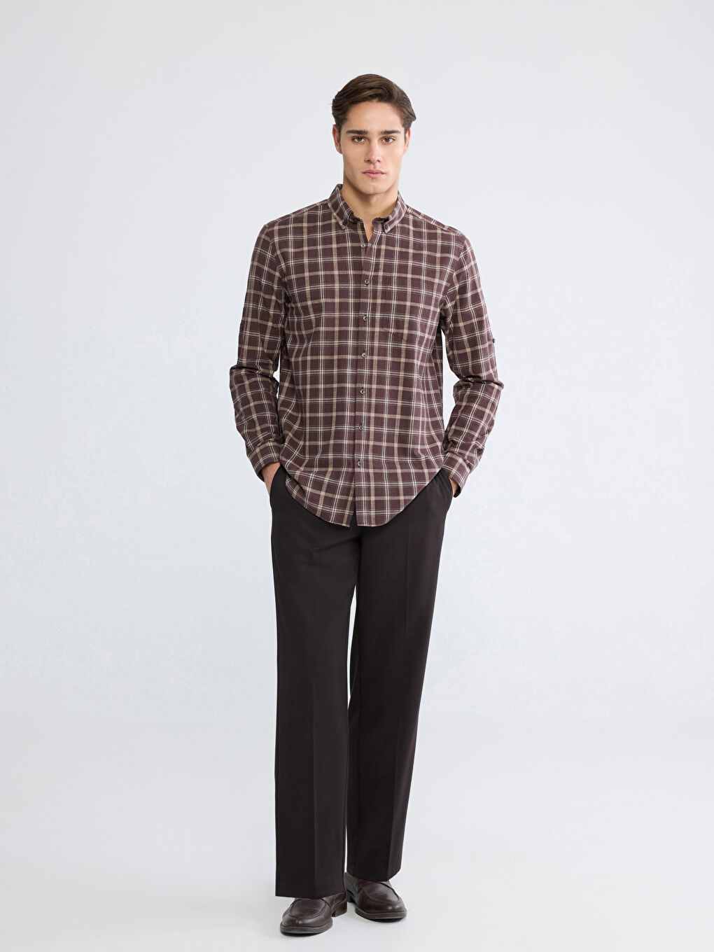 Kahverengi Regular Fit Ekose Erkek Gömlek-1