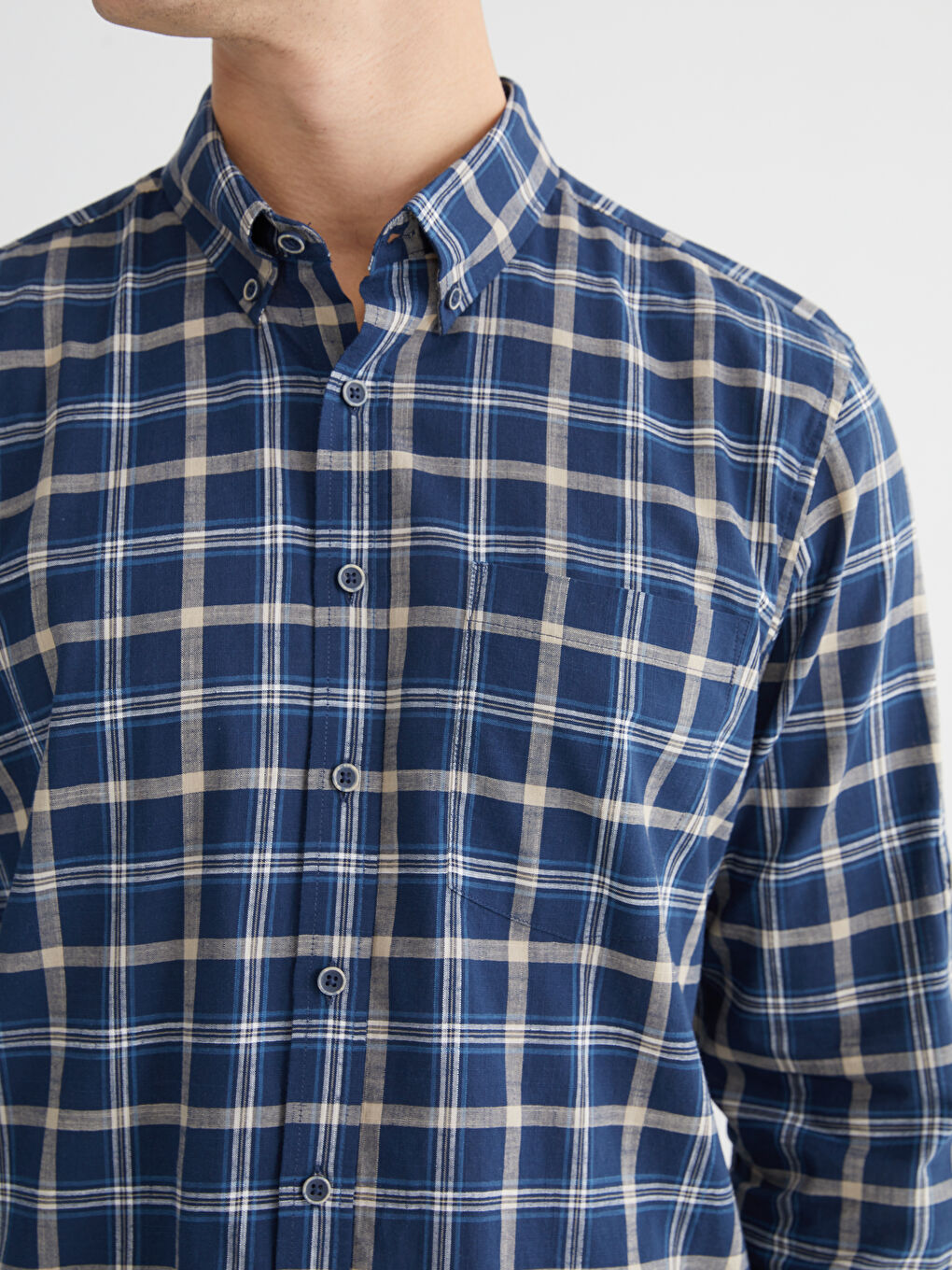 Lacivert Regular Fit Ekose Erkek Gömlek-2