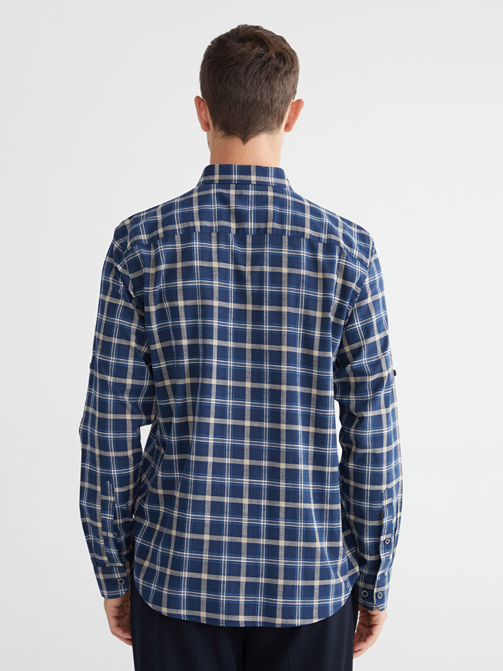 Lacivert Regular Fit Ekose Erkek Gömlek-3