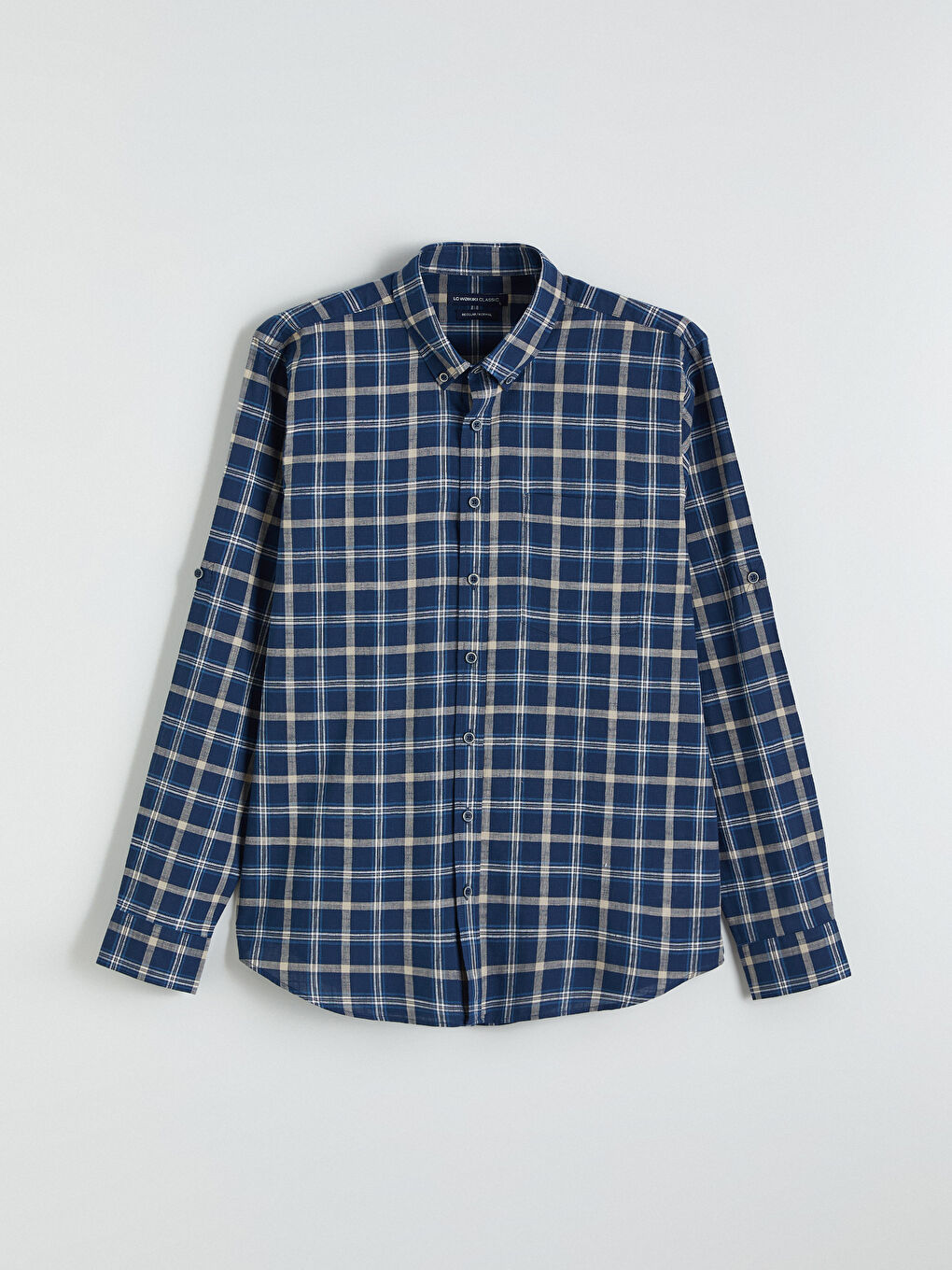 Lacivert Regular Fit Ekose Erkek Gömlek-4