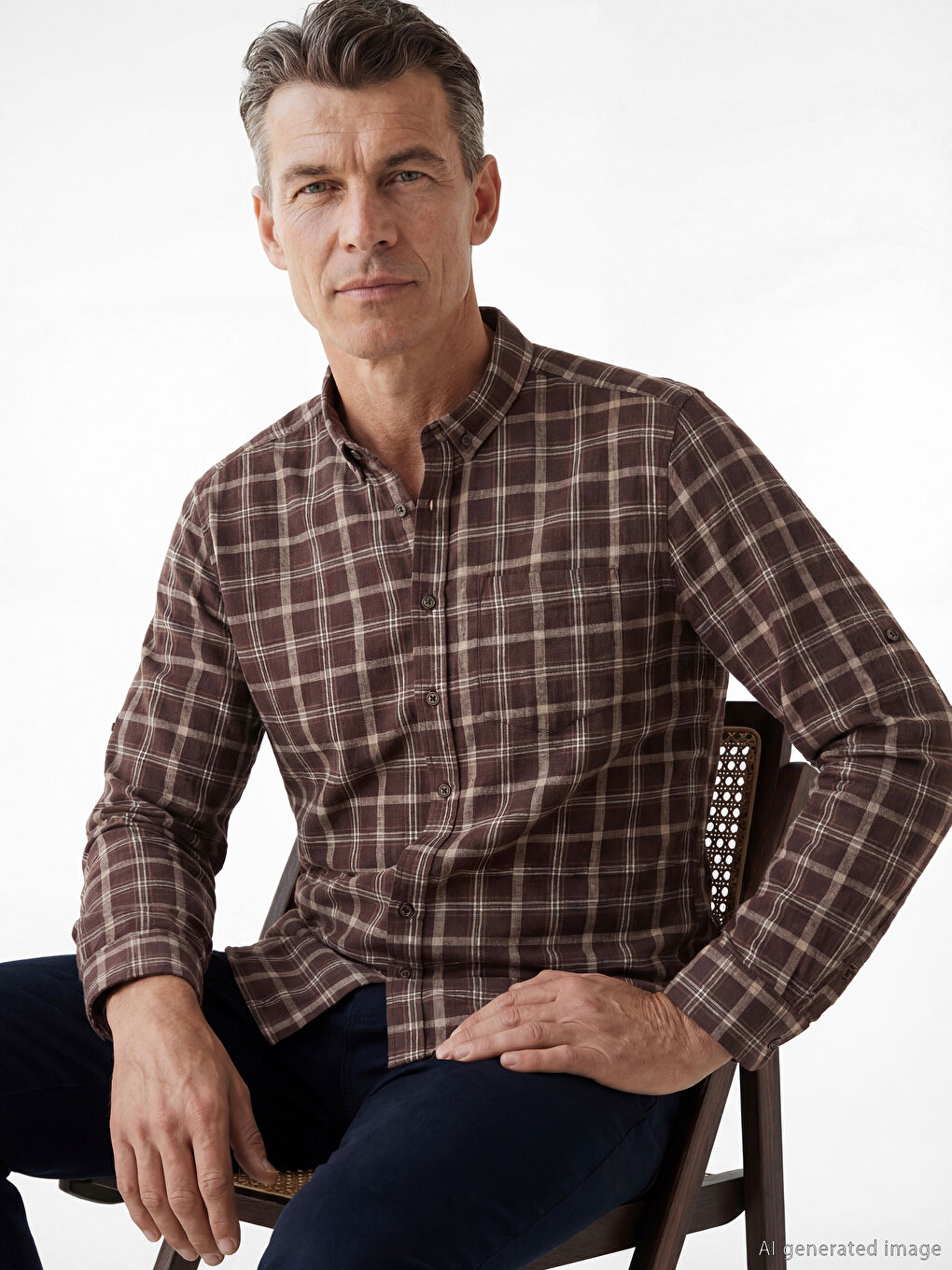 Kahverengi Regular Fit Ekose Erkek Gömlek