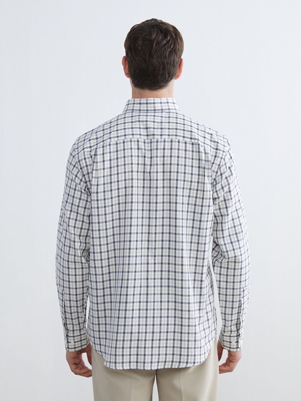 Bej Regular Fit Ekose Gabardin Erkek Gömlek-3