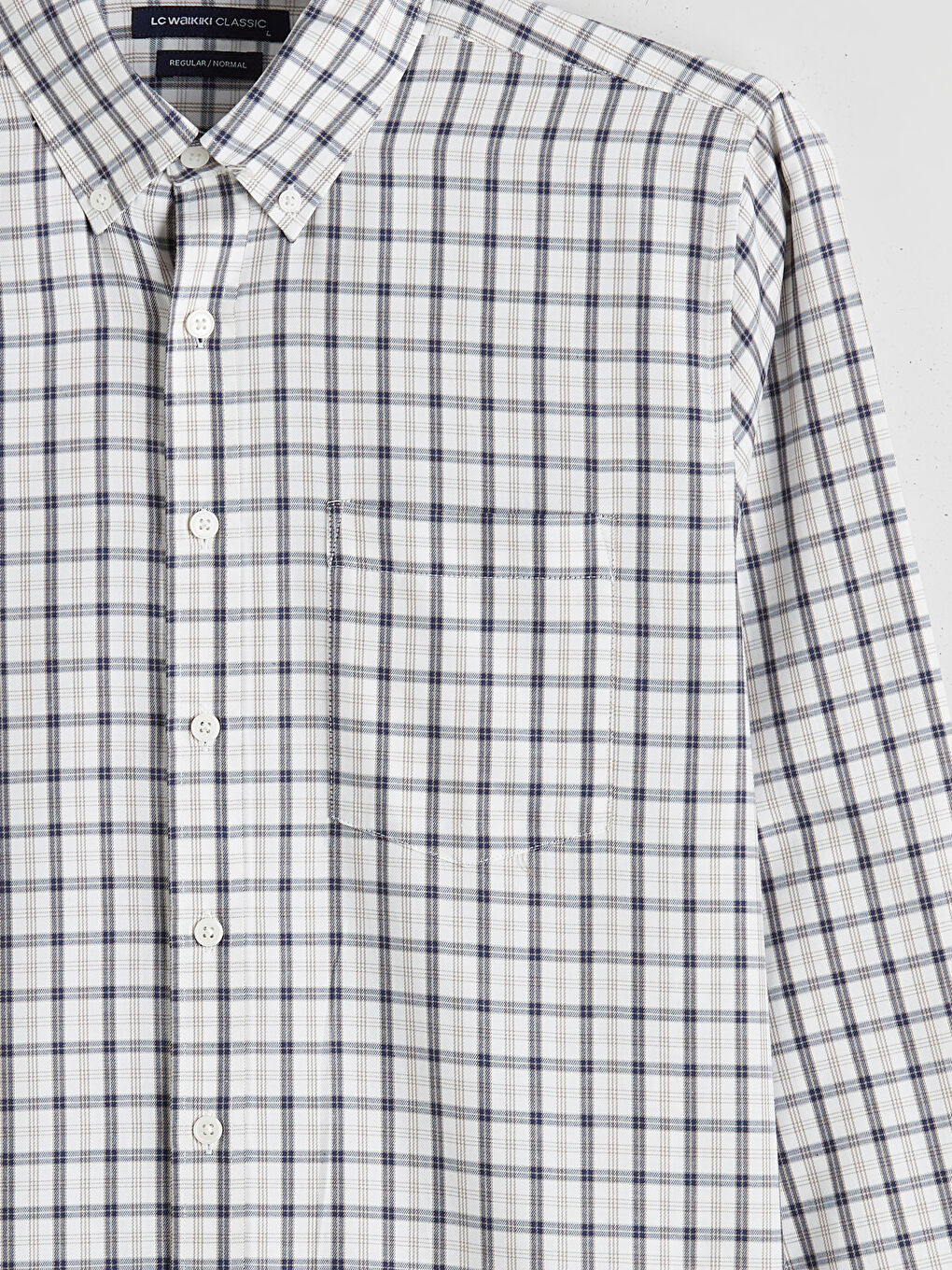 Bej Regular Fit Ekose Gabardin Erkek Gömlek-5