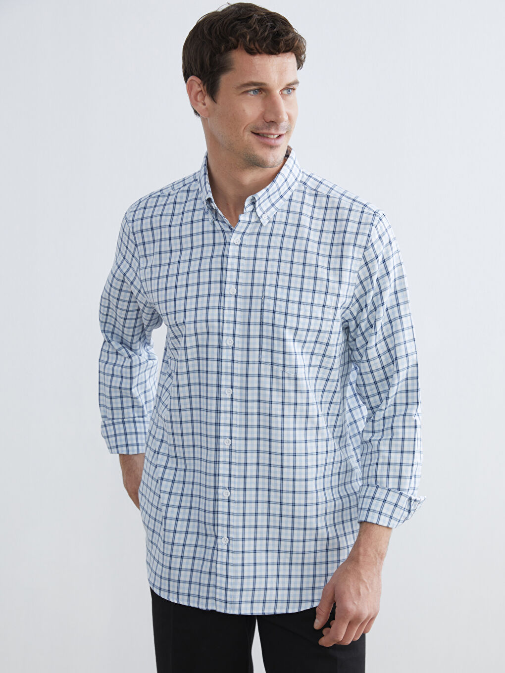 Mavi Regular Fit Ekose Gabardin Erkek Gömlek