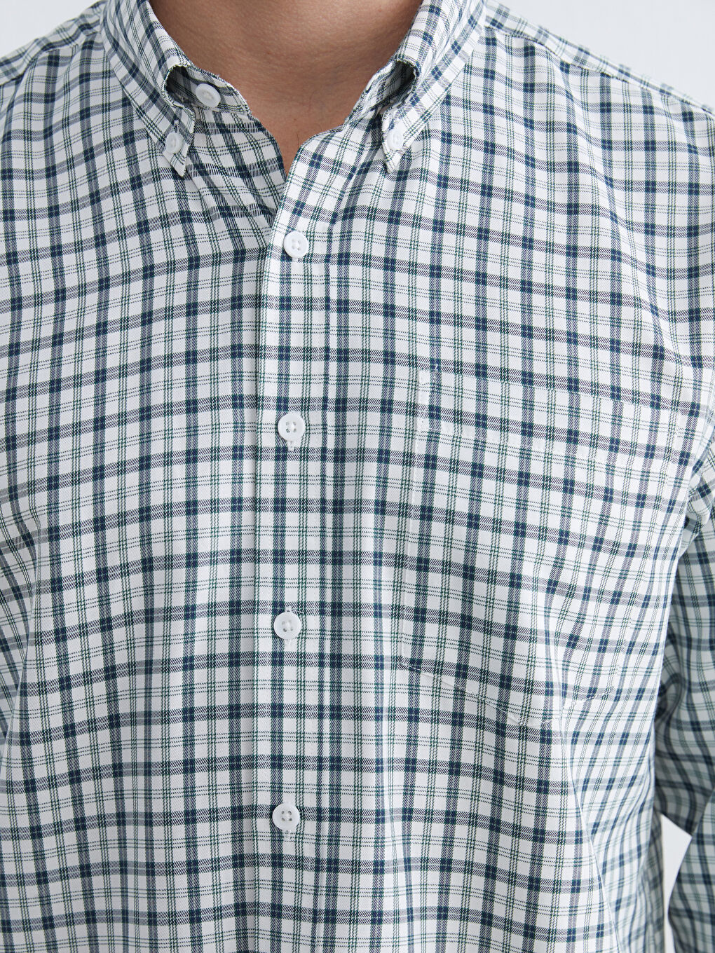 Yeşil Regular Fit Ekose Gabardin Erkek Gömlek-2