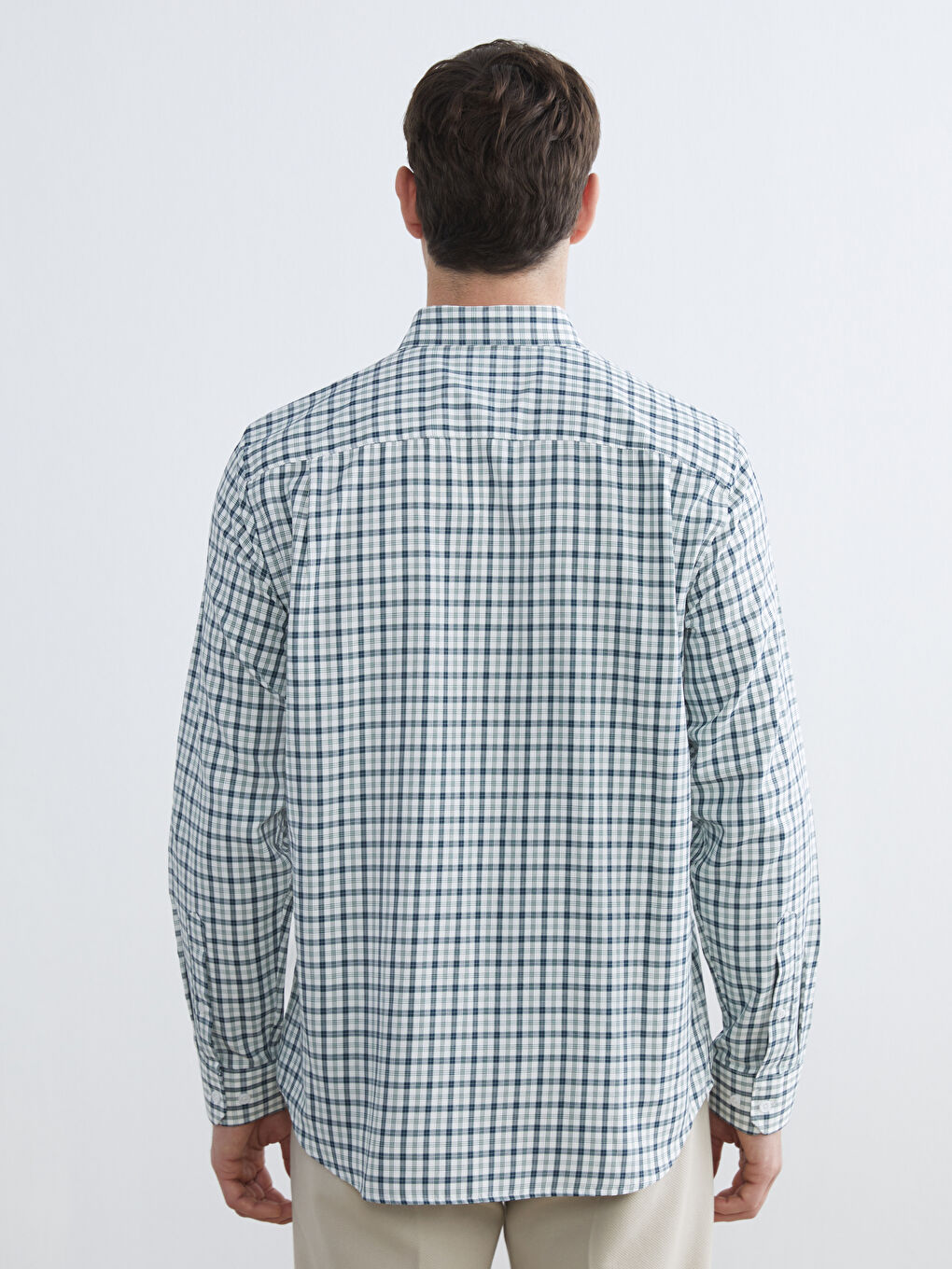 Yeşil Regular Fit Ekose Gabardin Erkek Gömlek-3