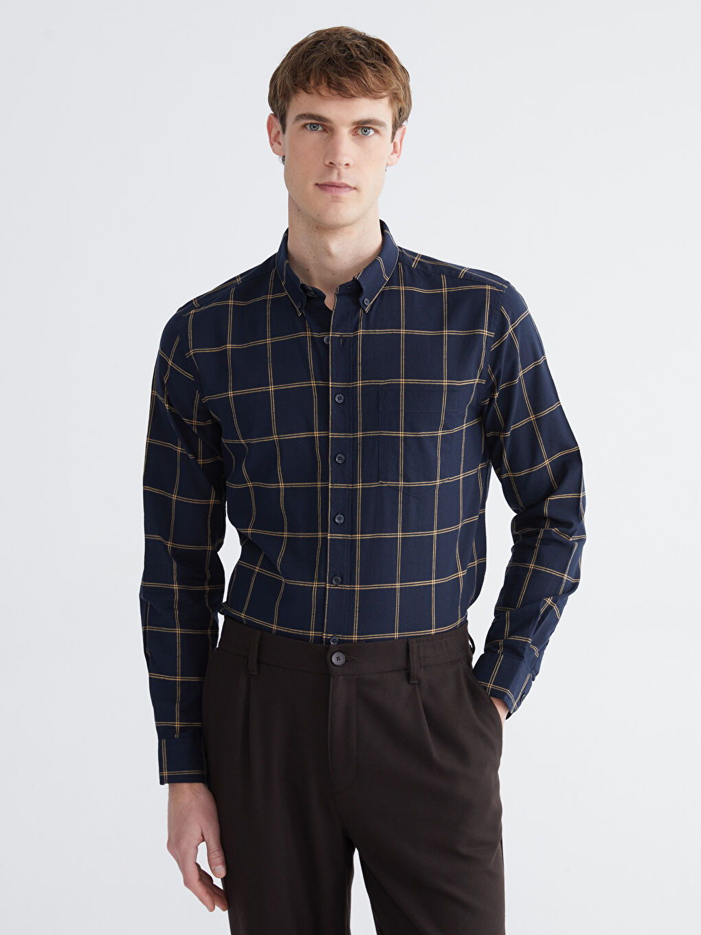 Lacivert Regular Fit Ekose Erkek Gömlek