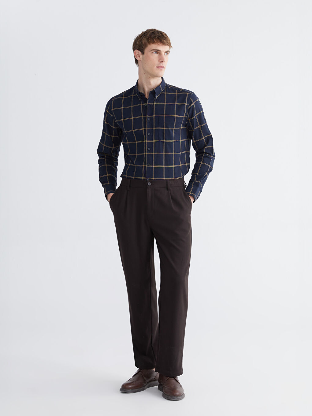 Lacivert Regular Fit Ekose Erkek Gömlek-1