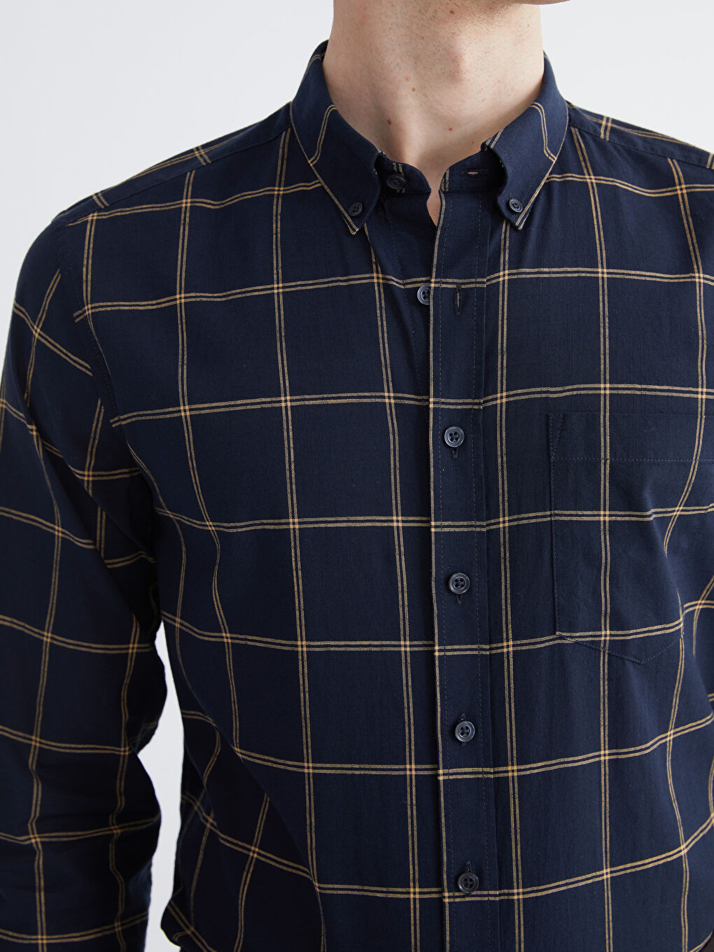 Lacivert Regular Fit Ekose Erkek Gömlek-2