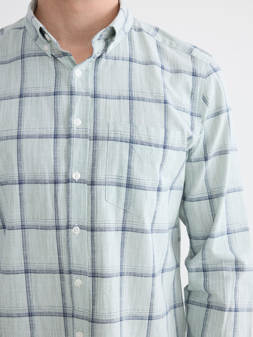 Yeşil Regular Fit Ekose Poplin Erkek Gömlek-2