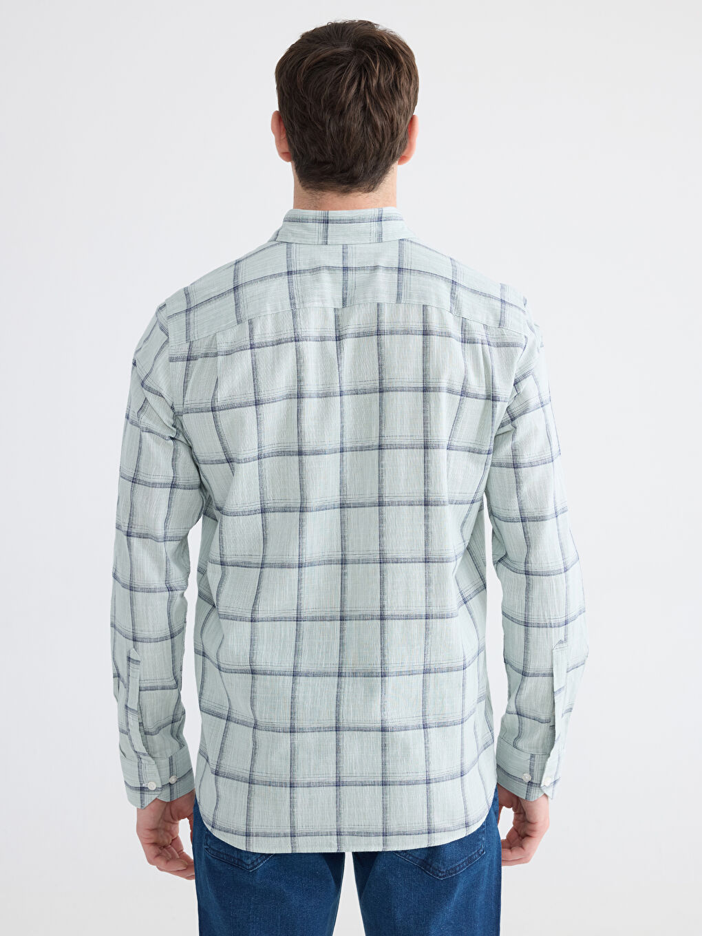 Yeşil Regular Fit Ekose Poplin Erkek Gömlek-3