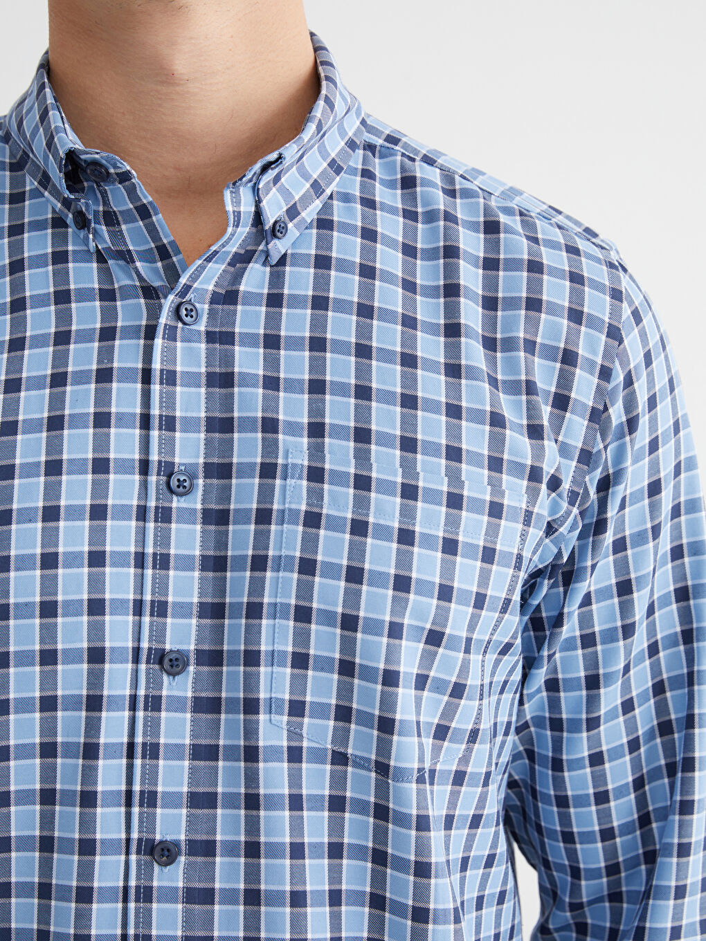 Mavi Regular Fit Ekose Gabardin Erkek Gömlek-2