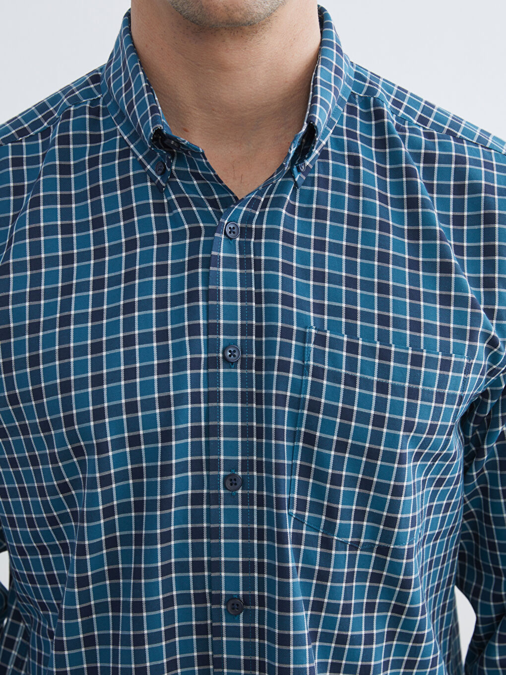 Yeşil Regular Fit Ekose Gabardin Erkek Gömlek-2