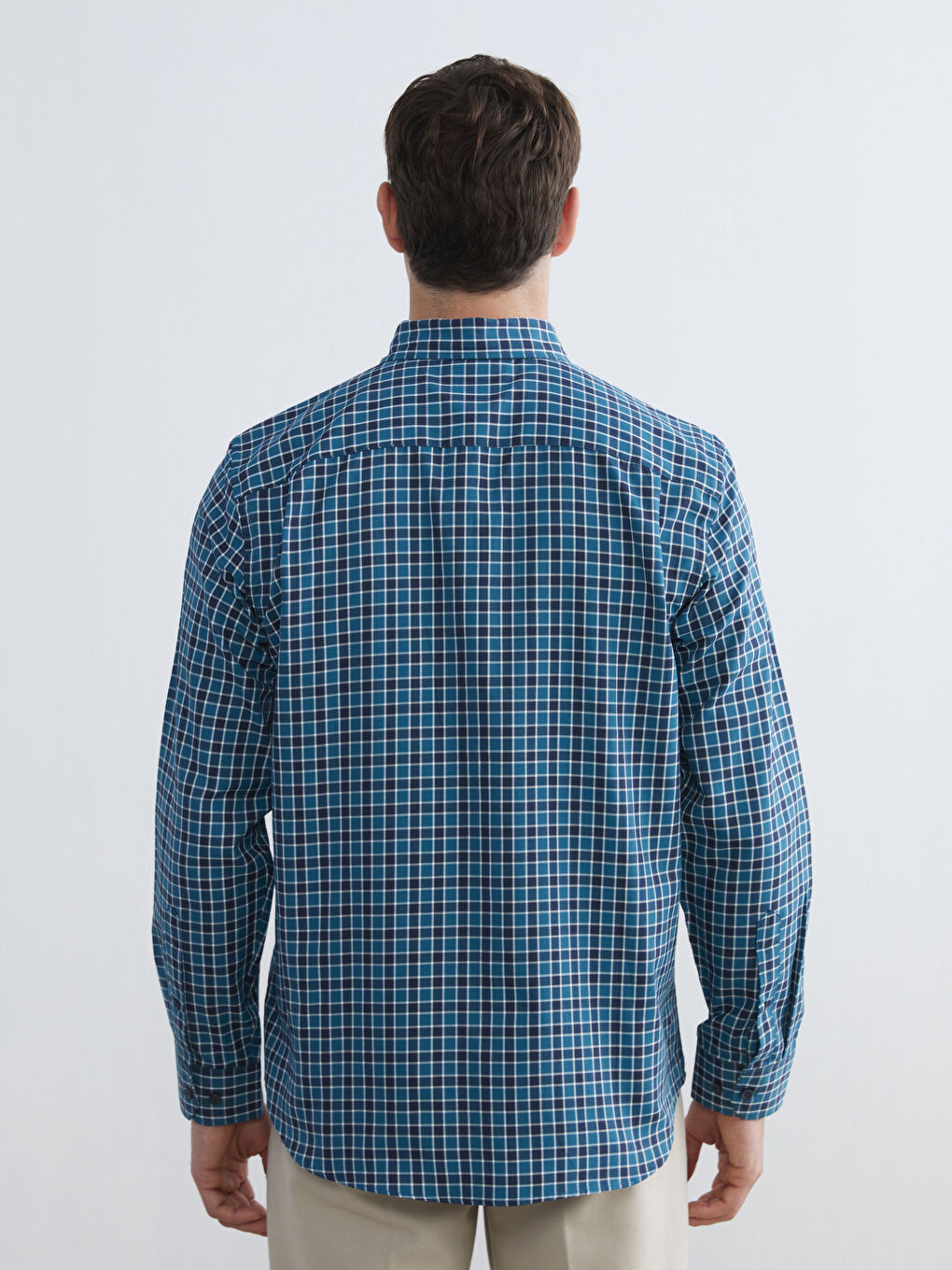 Yeşil Regular Fit Ekose Gabardin Erkek Gömlek-3