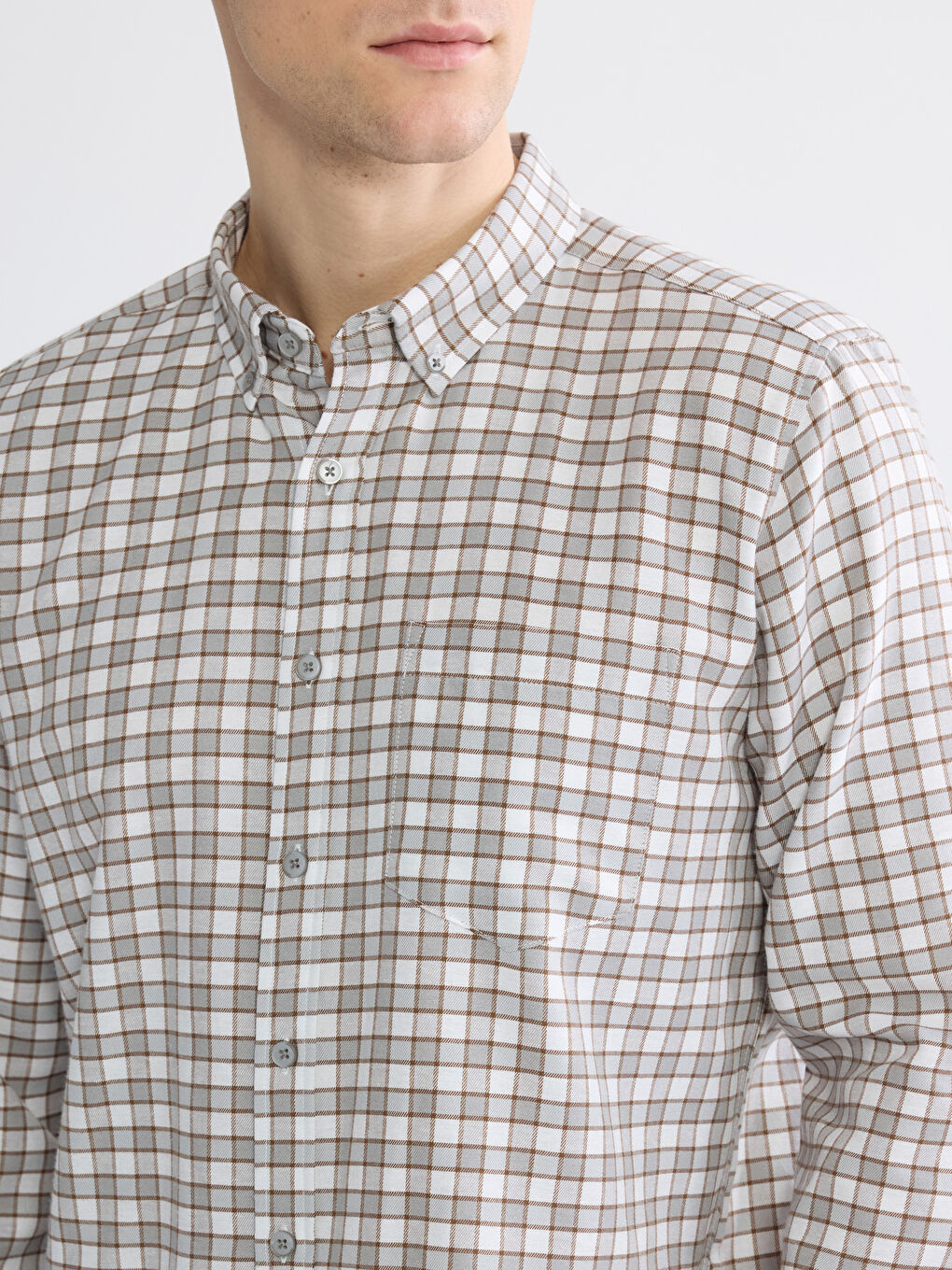 Gri Regular Fit Ekose Gabardin Erkek Gömlek-2