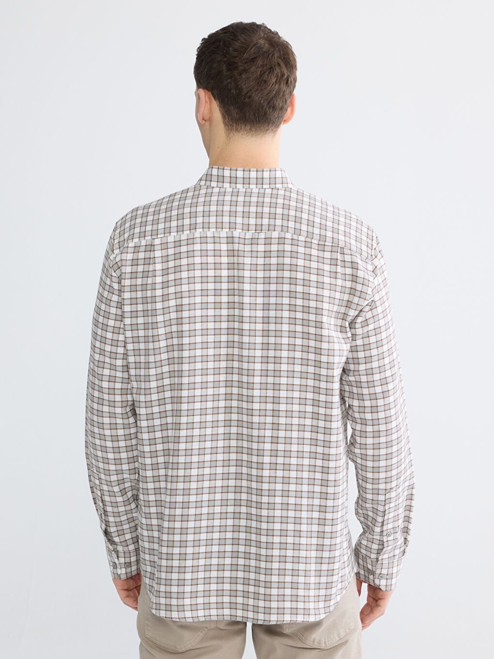 Gri Regular Fit Ekose Gabardin Erkek Gömlek-3