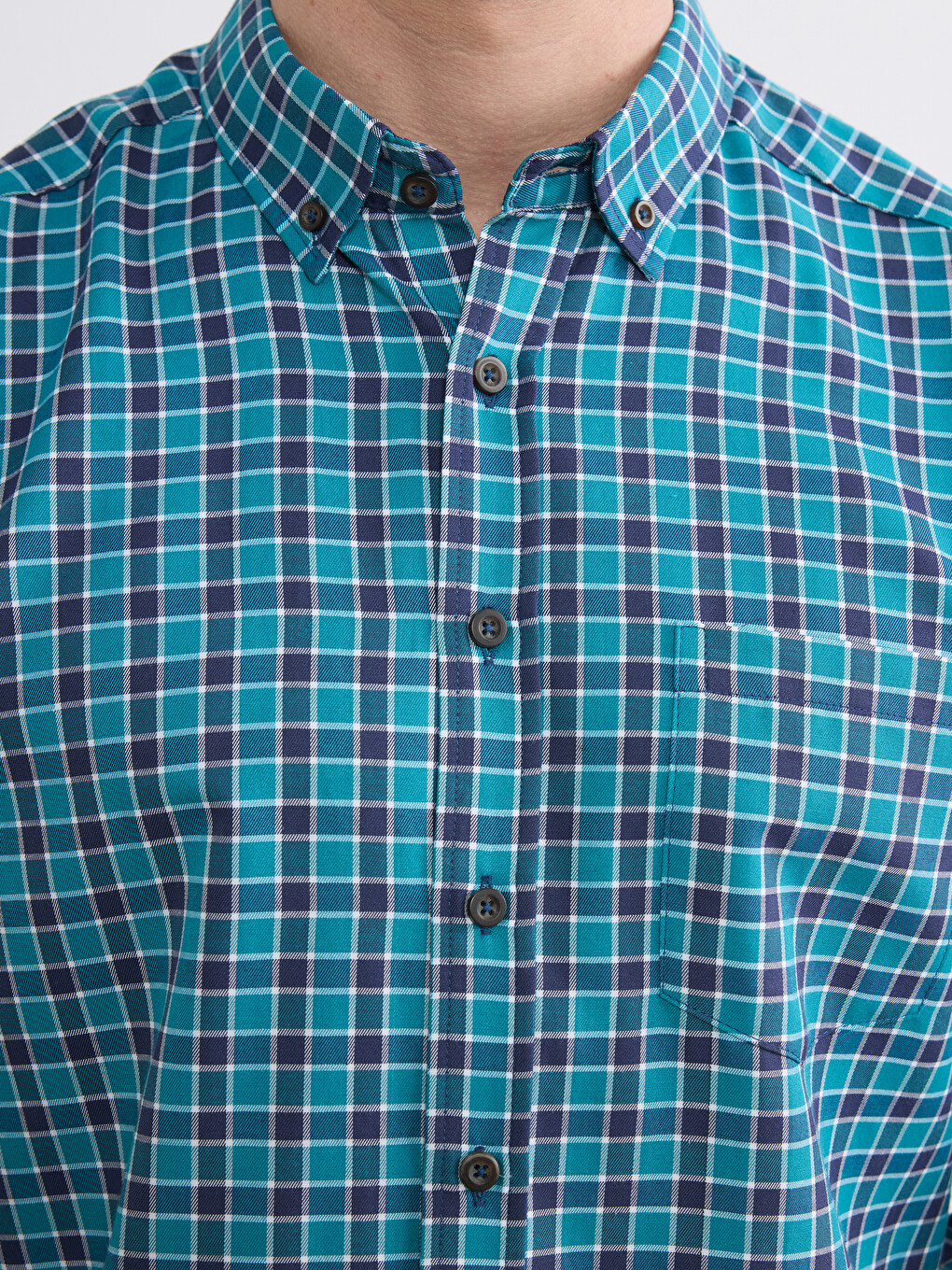 Yeşil Regular Fit Ekose Gabardin Erkek Gömlek-2