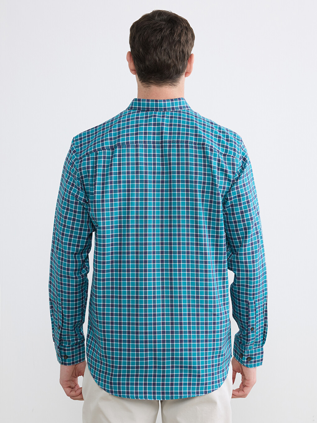 Yeşil Regular Fit Ekose Gabardin Erkek Gömlek-3