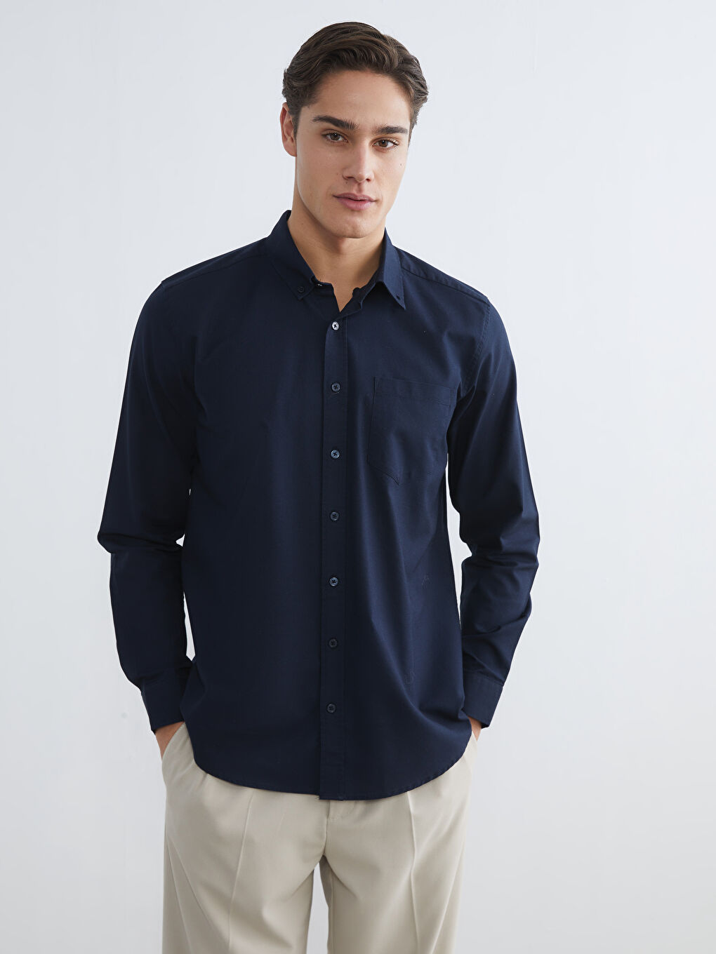 Lacivert Regular Fit Oxford Erkek Gömlek