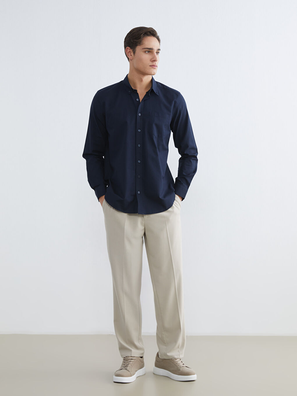 Lacivert Regular Fit Oxford Erkek Gömlek-1