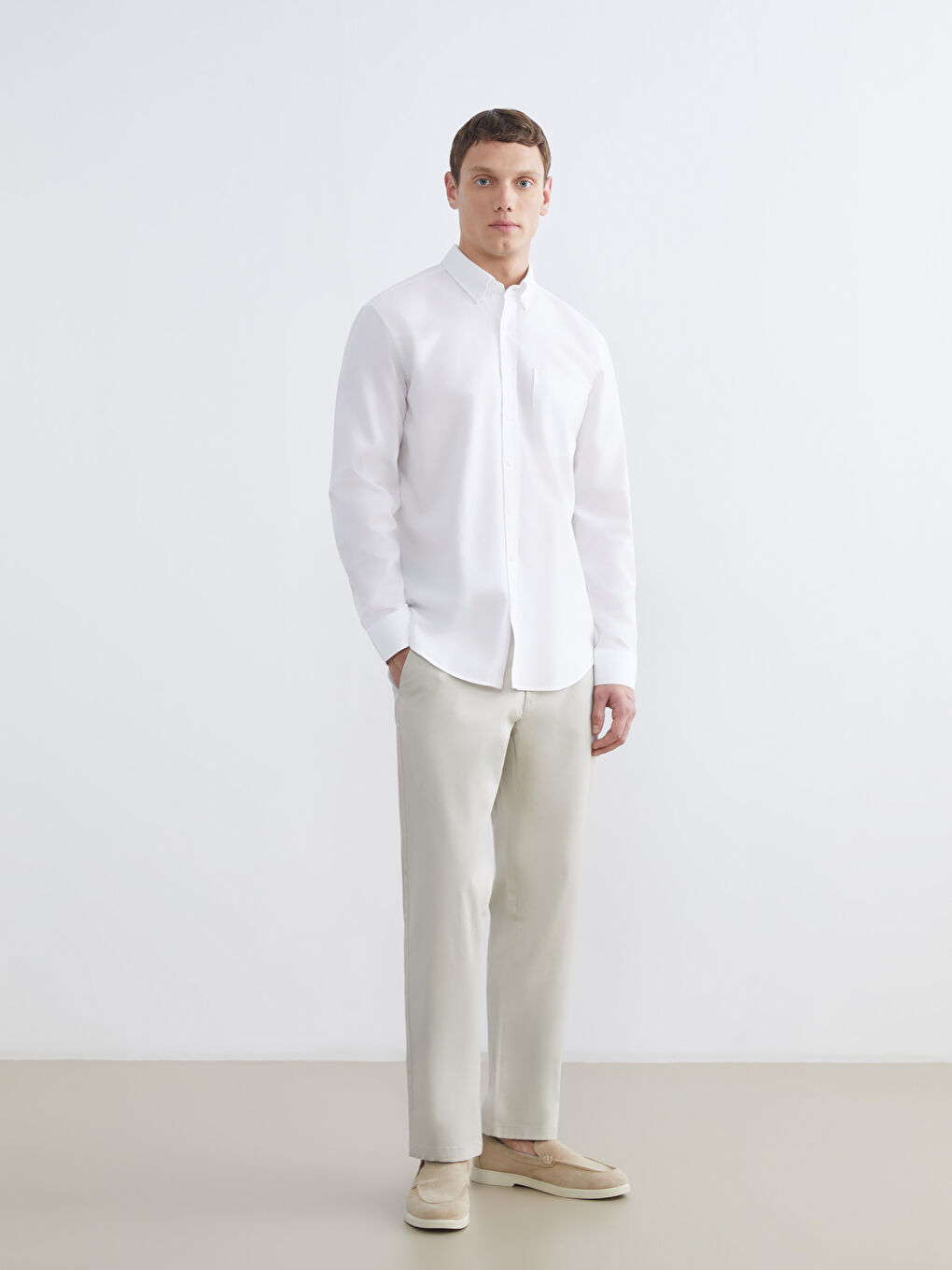 Beyaz Regular Fit Oxford Erkek Gömlek-1