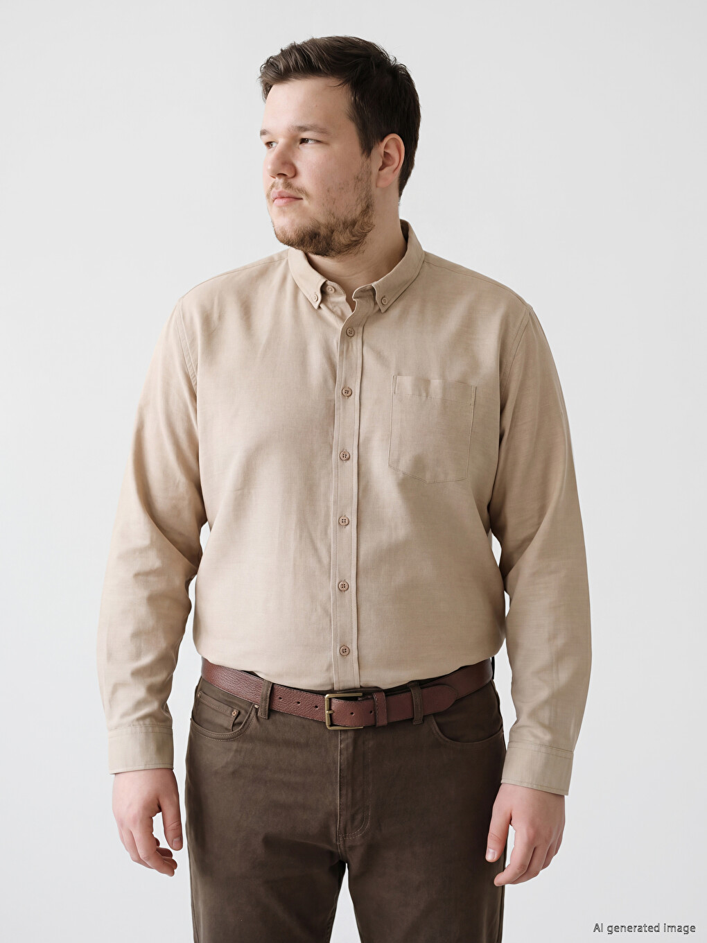 Bej Regular Fit Oxford Erkek Gömlek