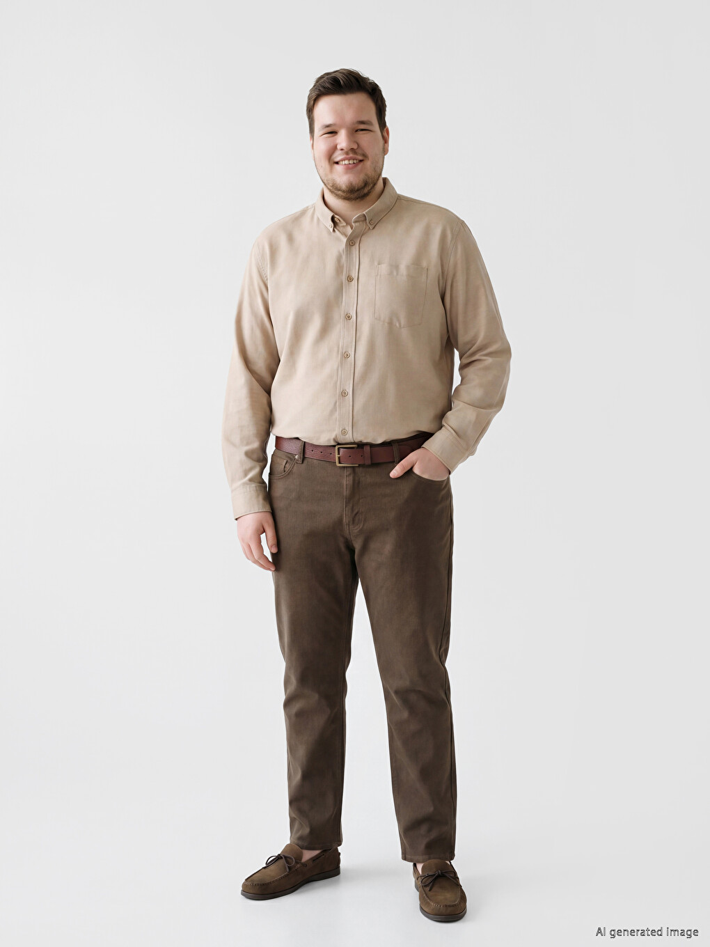 Bej Regular Fit Oxford Erkek Gömlek-1