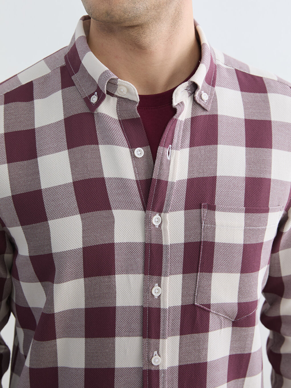 Bordo Regular Fit Ekose Erkek Gömlek-2