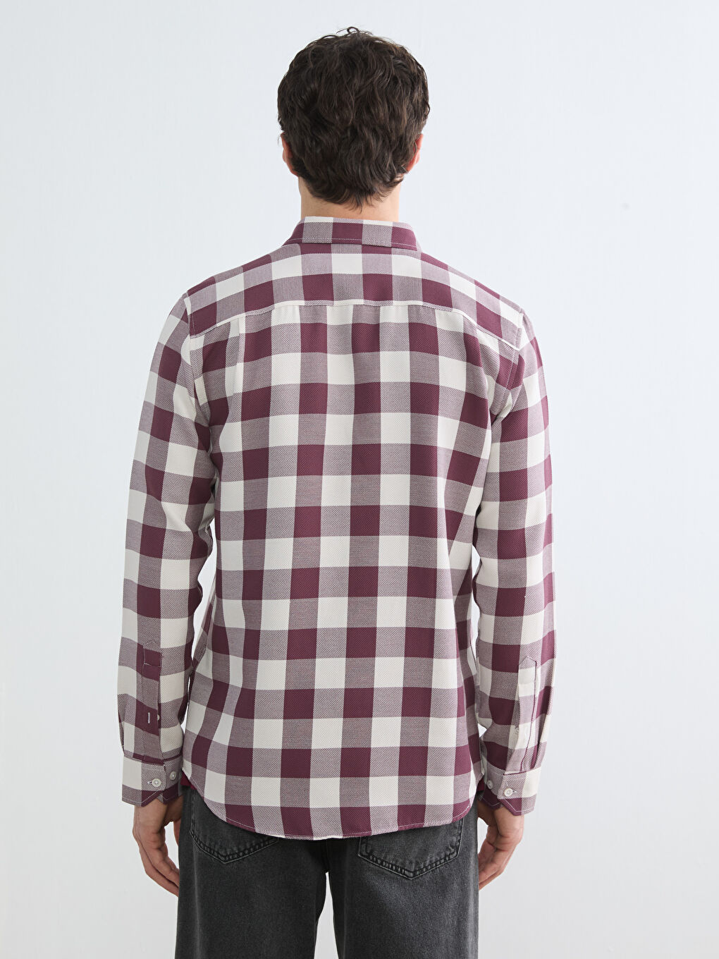 Bordo Regular Fit Ekose Erkek Gömlek-3