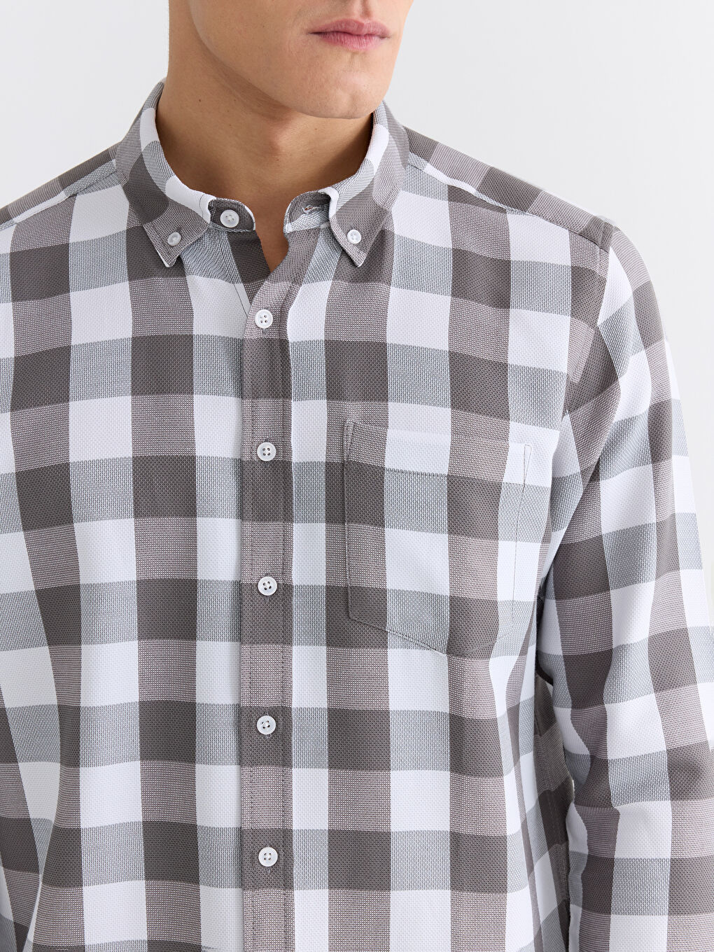 Gri Regular Fit Ekose Erkek Gömlek-2