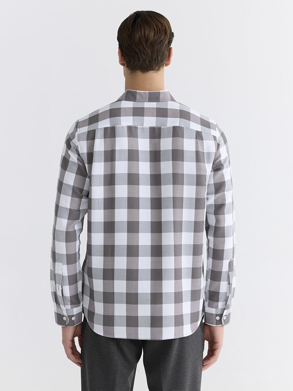 Gri Regular Fit Ekose Erkek Gömlek-3