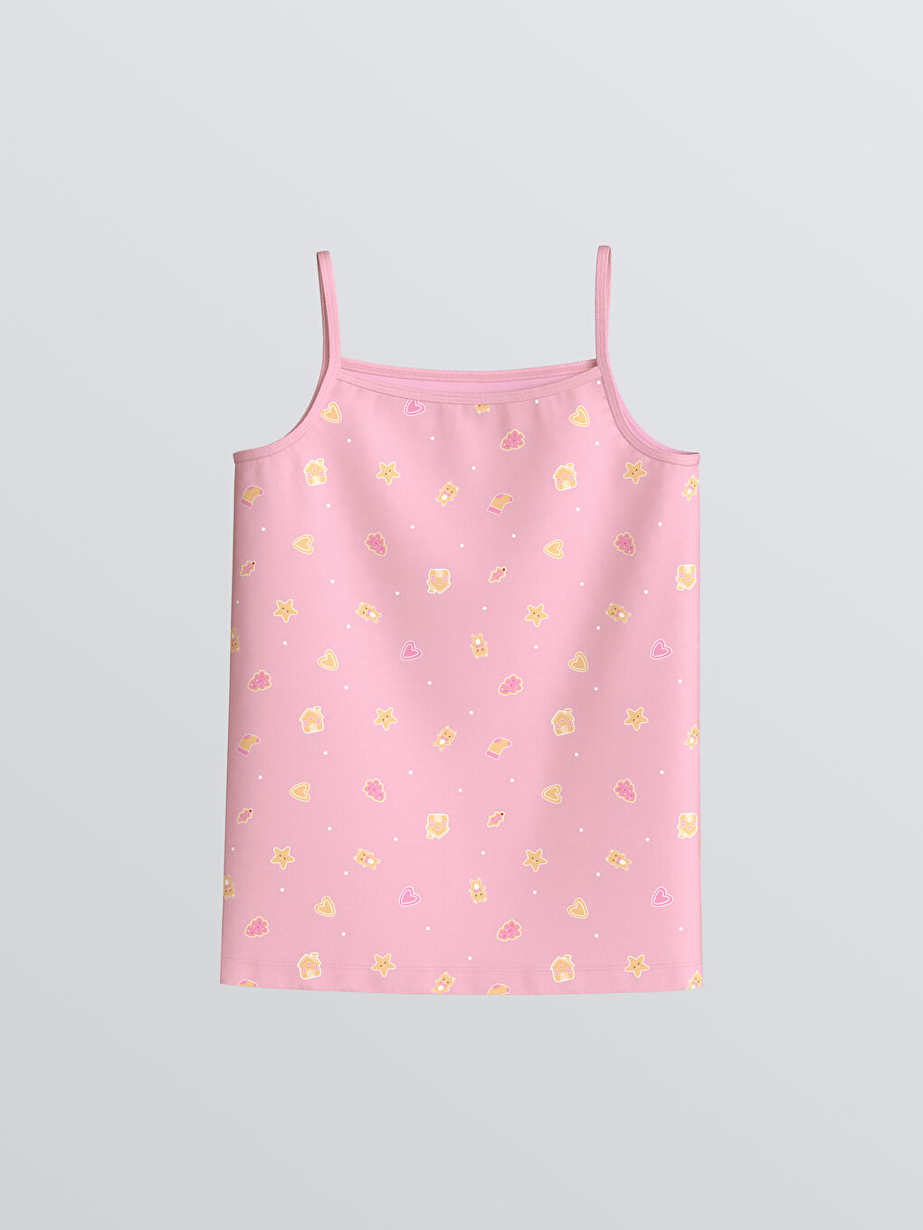 Beyaz Kare Yaka Baskılı Kız Çocuk Atlet-1