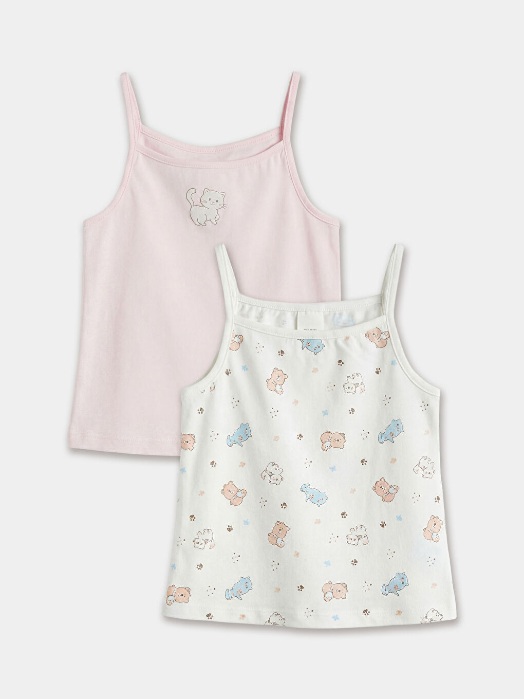 Ekru Kare Yaka Baskılı Kız Çocuk Atlet 2'li