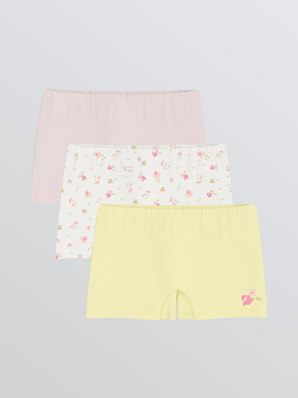 Ekru Çiçek Desenli Kız Bebek Boxer 3'lü Paket