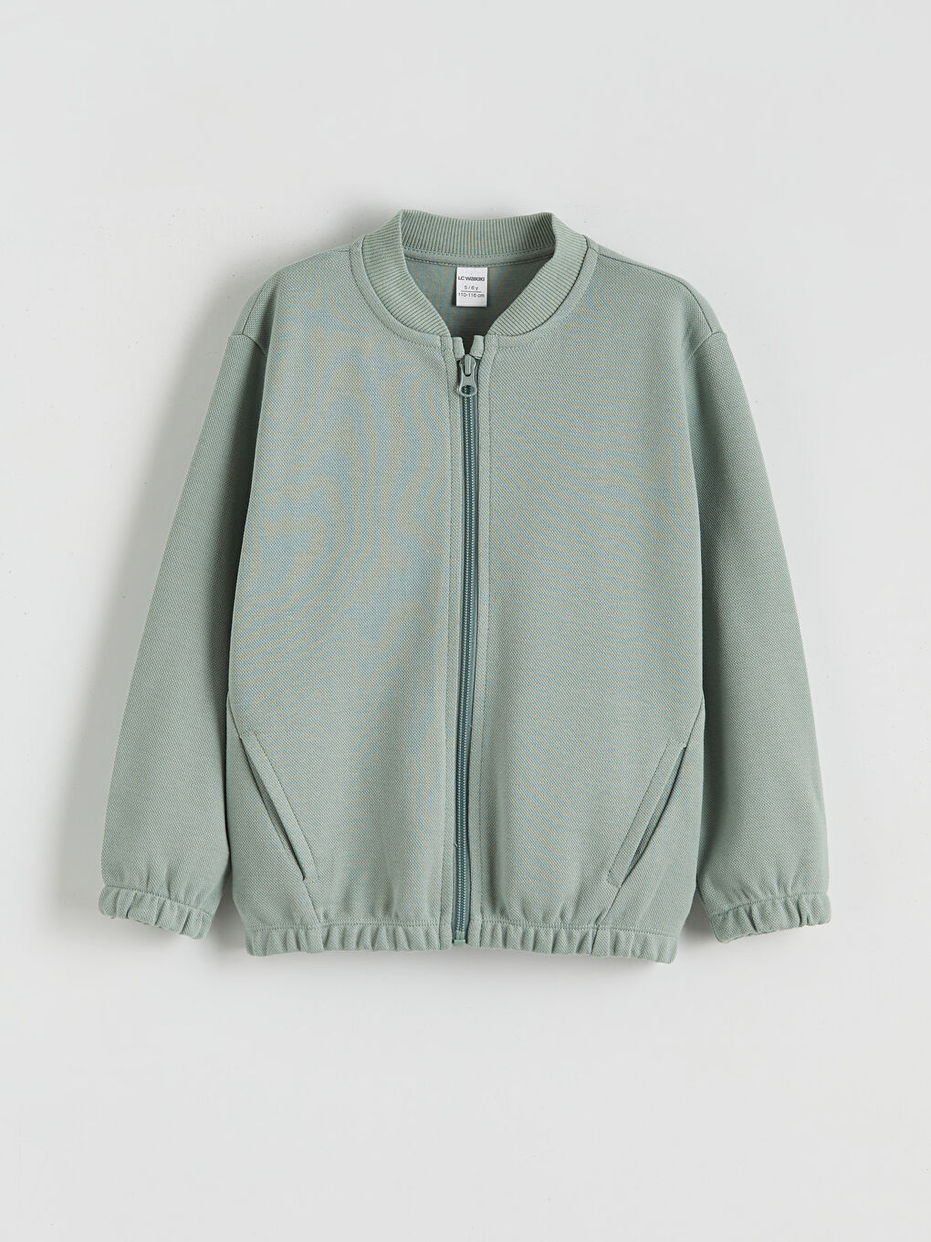 Yeşil Kolej Yaka Basic Erkek Çocuk Fermuarlı Sweatshirt