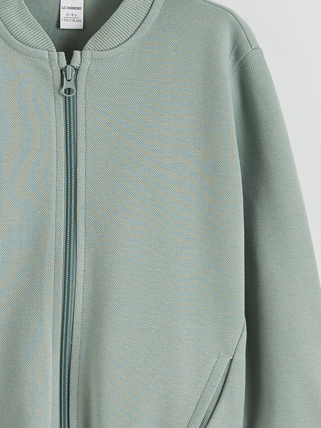 Yeşil Kolej Yaka Basic Erkek Çocuk Fermuarlı Sweatshirt-2