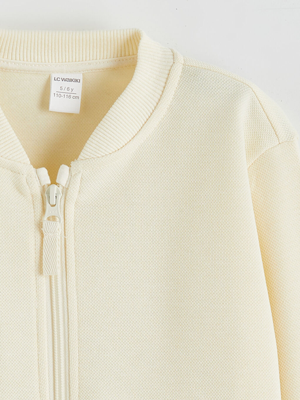 Bej Kolej Yaka Basic Erkek Çocuk Fermuarlı Sweatshirt-1