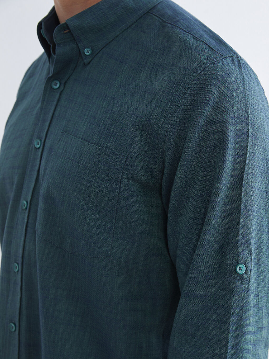 Yeşil Regular Fit Uzun Kollu Armürlü Erkek Gömlek-4