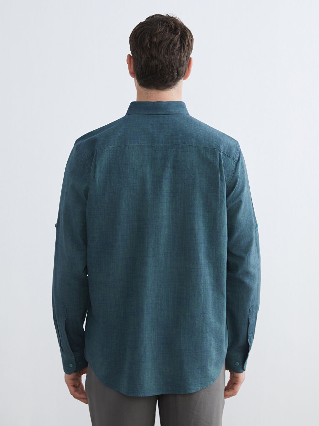 Yeşil Regular Fit Uzun Kollu Armürlü Erkek Gömlek-6