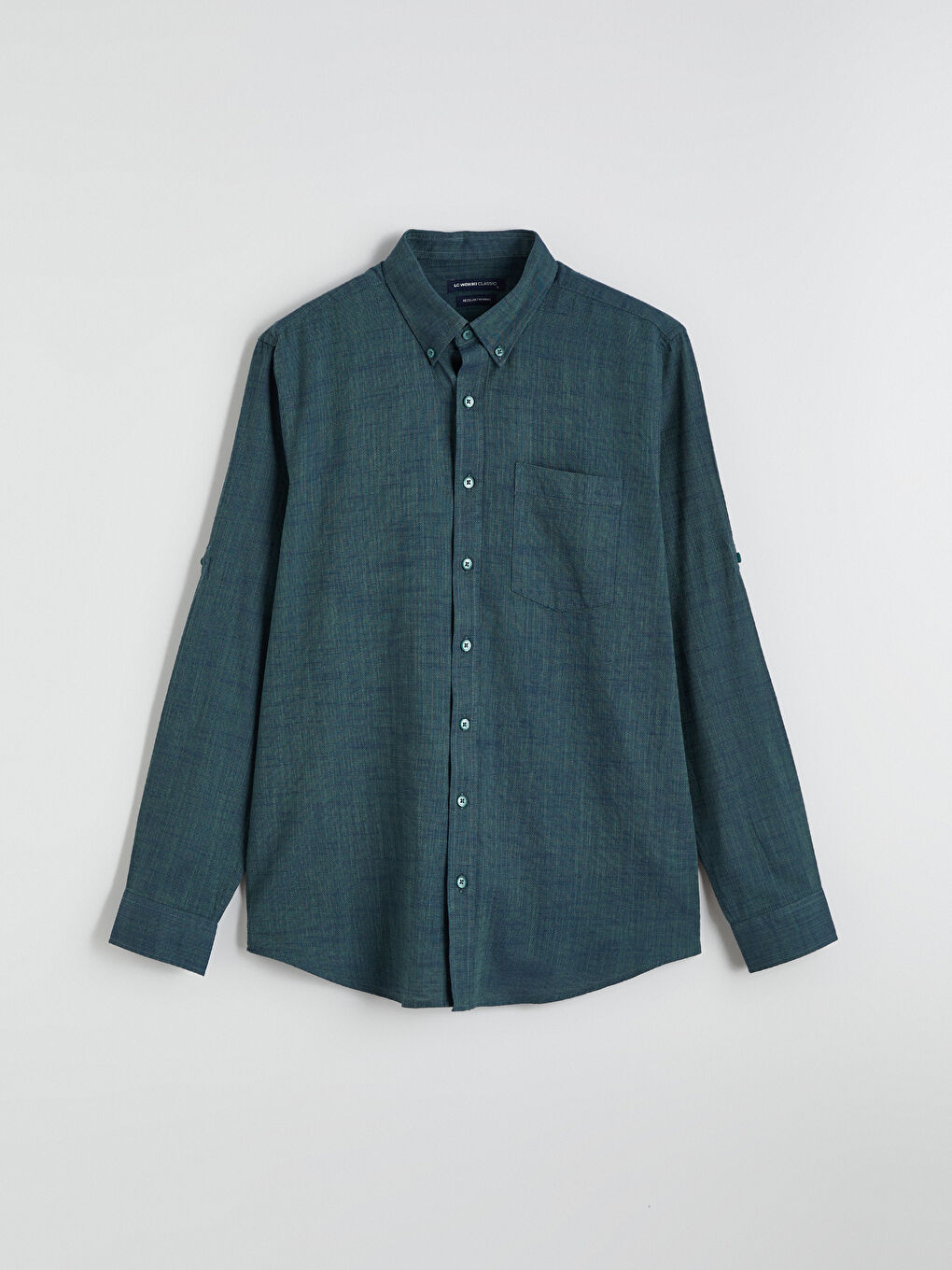 Yeşil Regular Fit Uzun Kollu Armürlü Erkek Gömlek-8