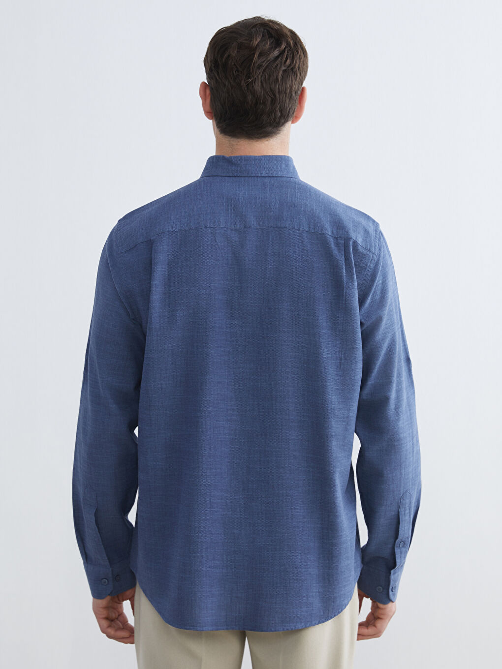 Lacivert Regular Fit Uzun Kollu Armürlü Erkek Gömlek-6