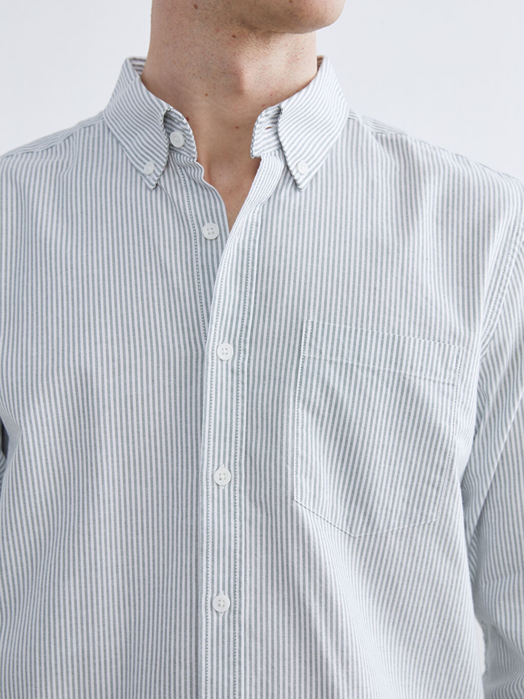 Yeşil Regular Fit Çizgili Erkek Gömlek-2