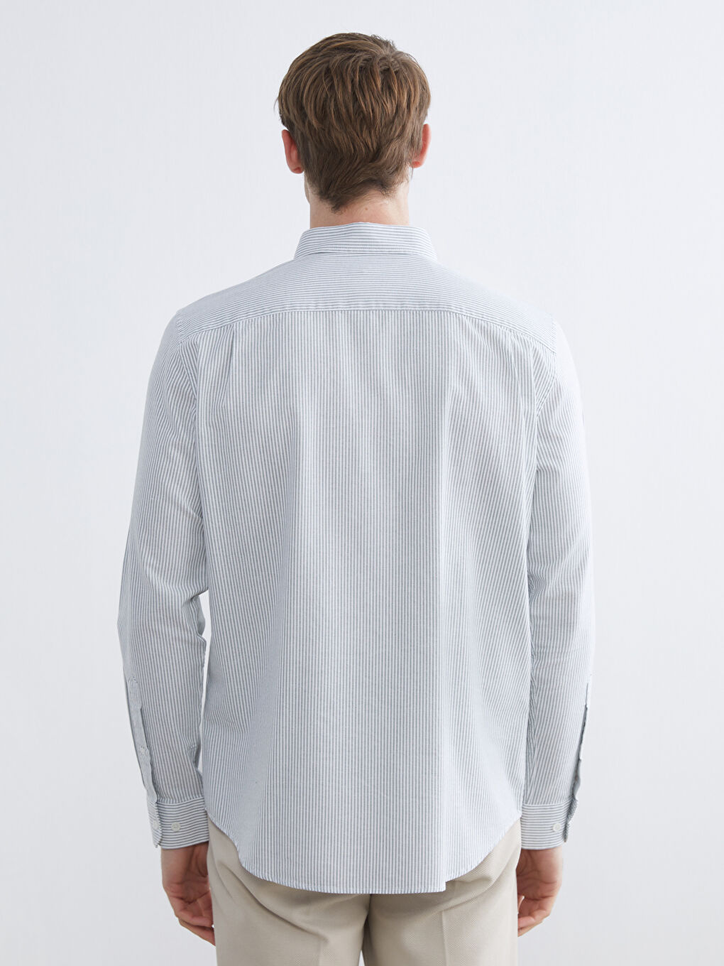 Yeşil Regular Fit Çizgili Erkek Gömlek-3