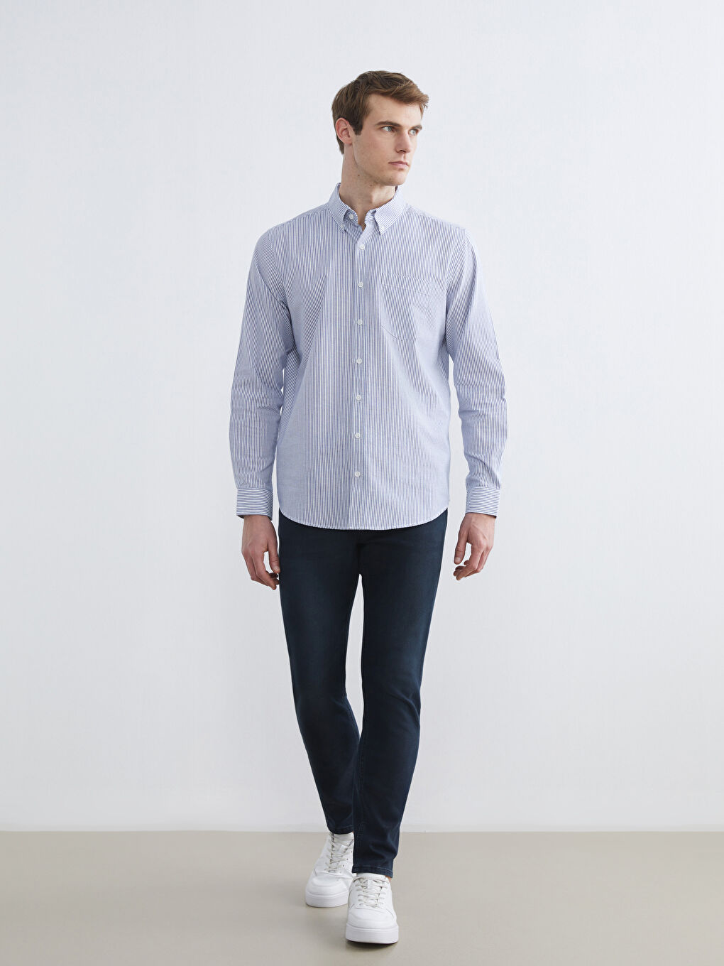 İndigo Regular Fit Çizgili Erkek Gömlek-1