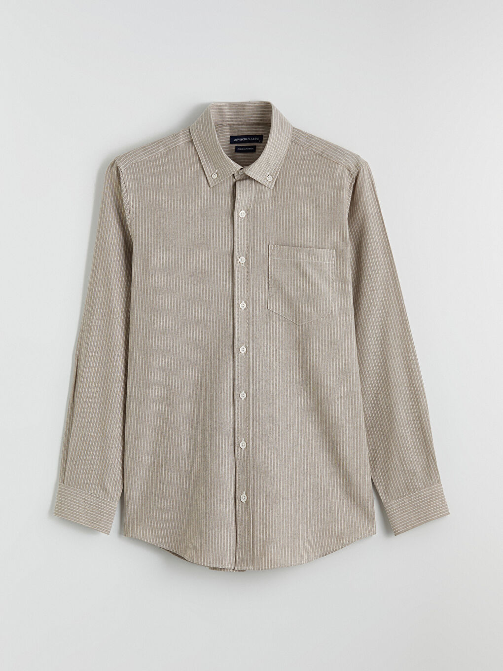 Kahverengi Regular Fit Çizgili Keten Görünümlü Erkek Gömlek-4