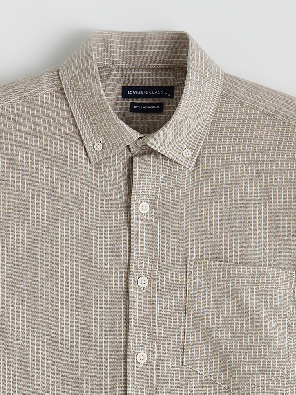 Kahverengi Regular Fit Çizgili Keten Görünümlü Erkek Gömlek-5