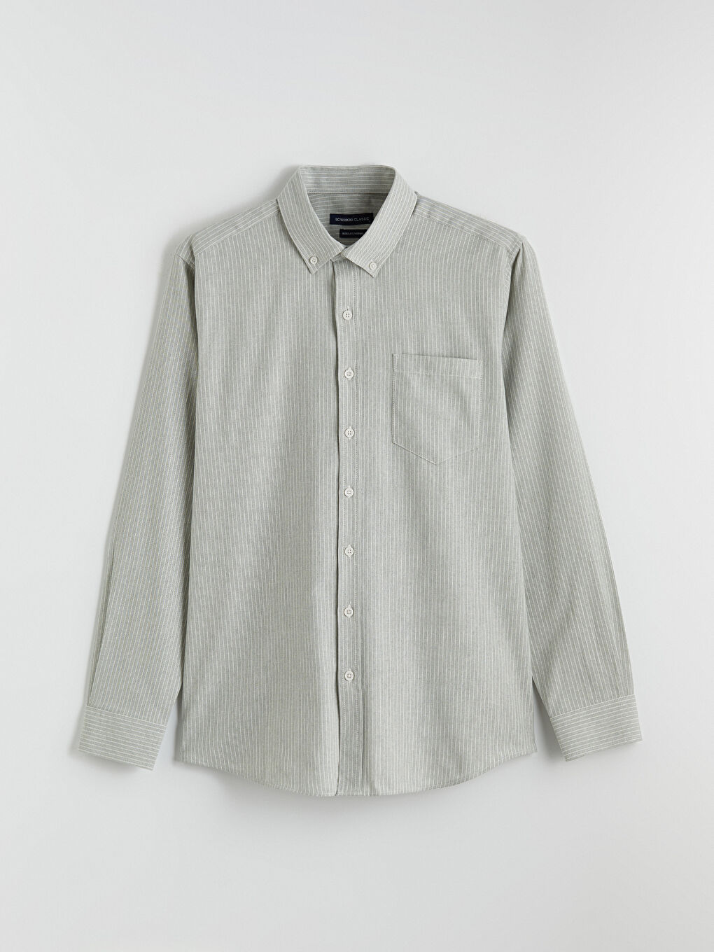 Yeşil Regular Fit Çizgili Keten Görünümlü Erkek Gömlek-4