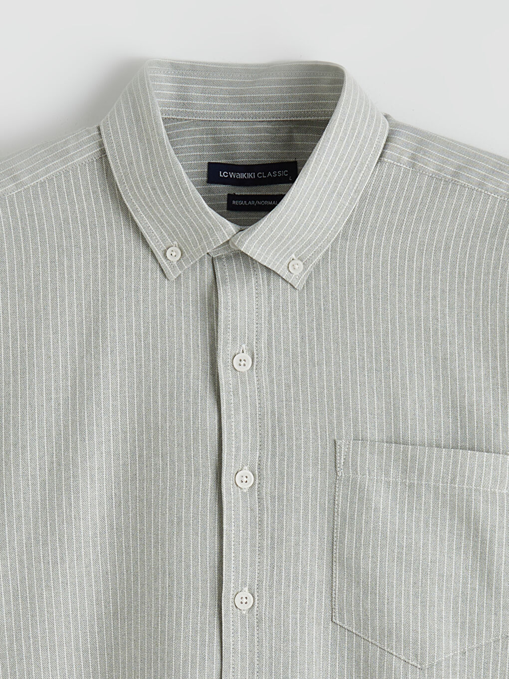 Yeşil Regular Fit Çizgili Keten Görünümlü Erkek Gömlek-5